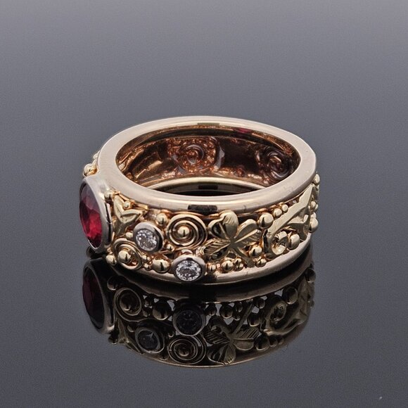 14KT Yellow Gold Diamond & Natural Ruby Walkers Celtic Jewelry Band Ring 5.5 - Picture 9 of 16